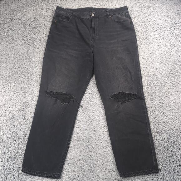 American Eagle Jeans Women 16 Black Mom Jean High Rise Distressed Stretch Denim - Picture 3 of 9